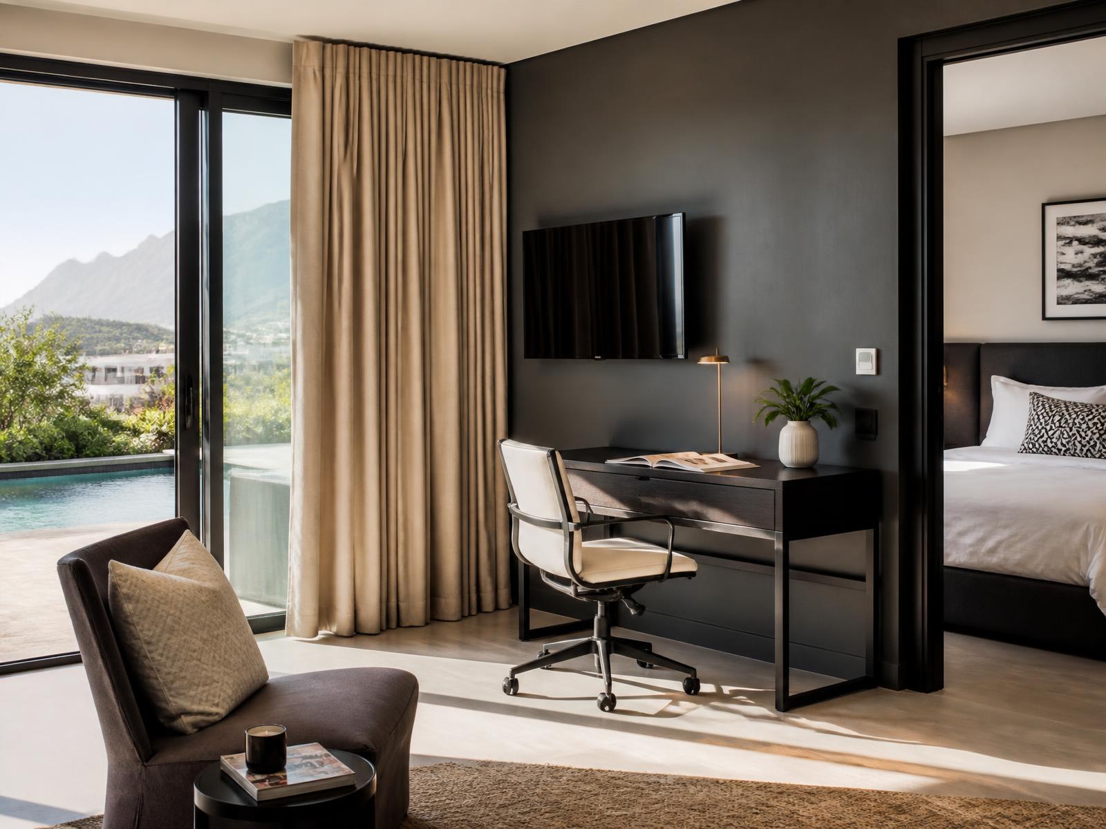 Modern Cape Town apartment workspace with mountain views