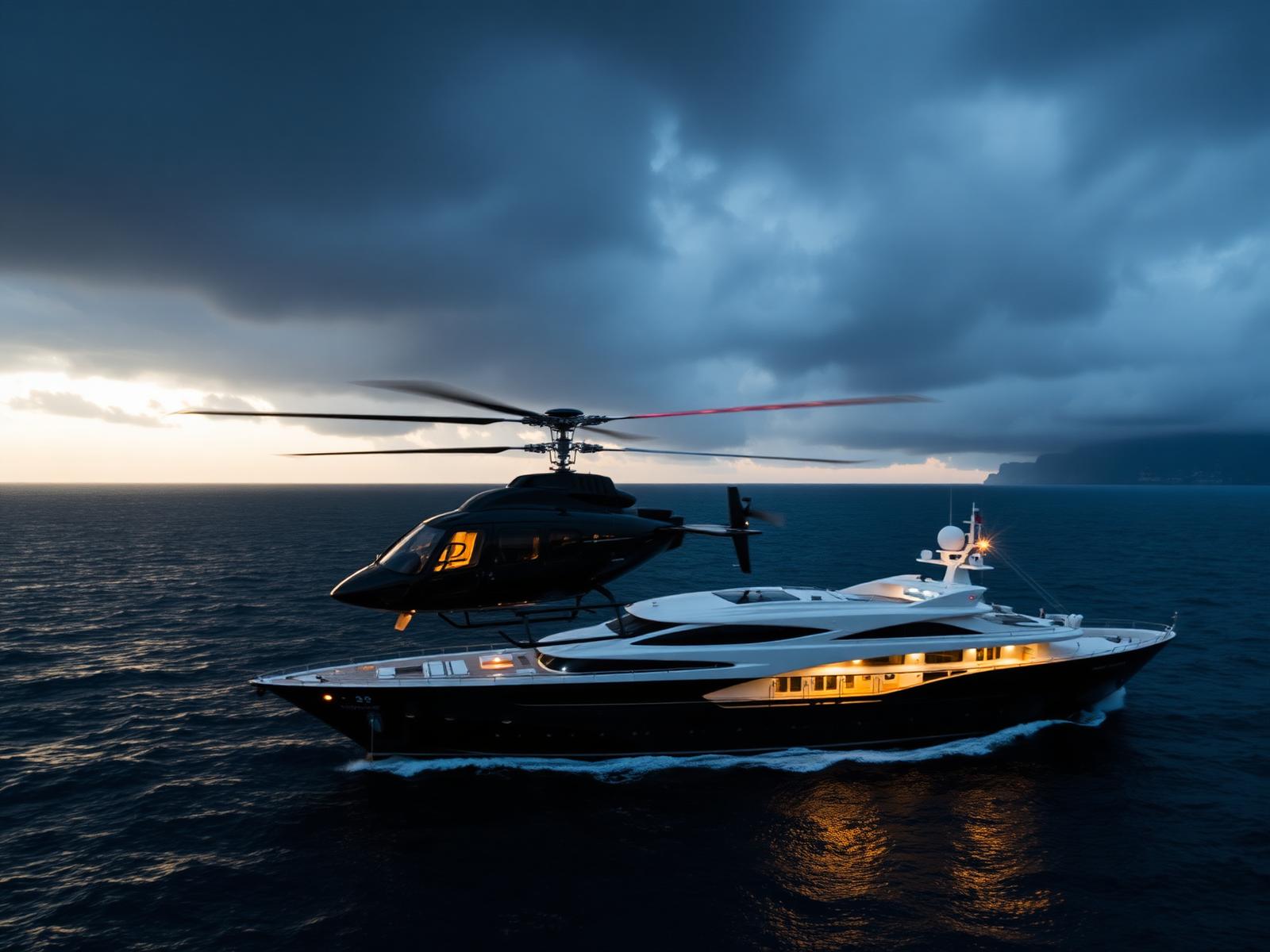 Helicopter and yacht off the Atlantic seaboard