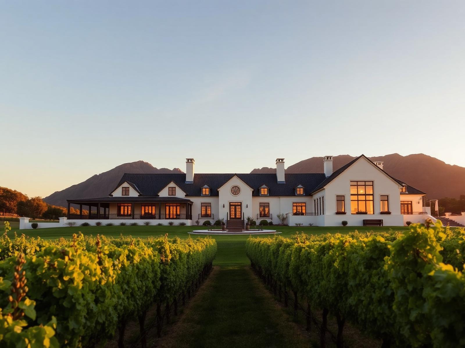 Cape Winelands estate at sunset