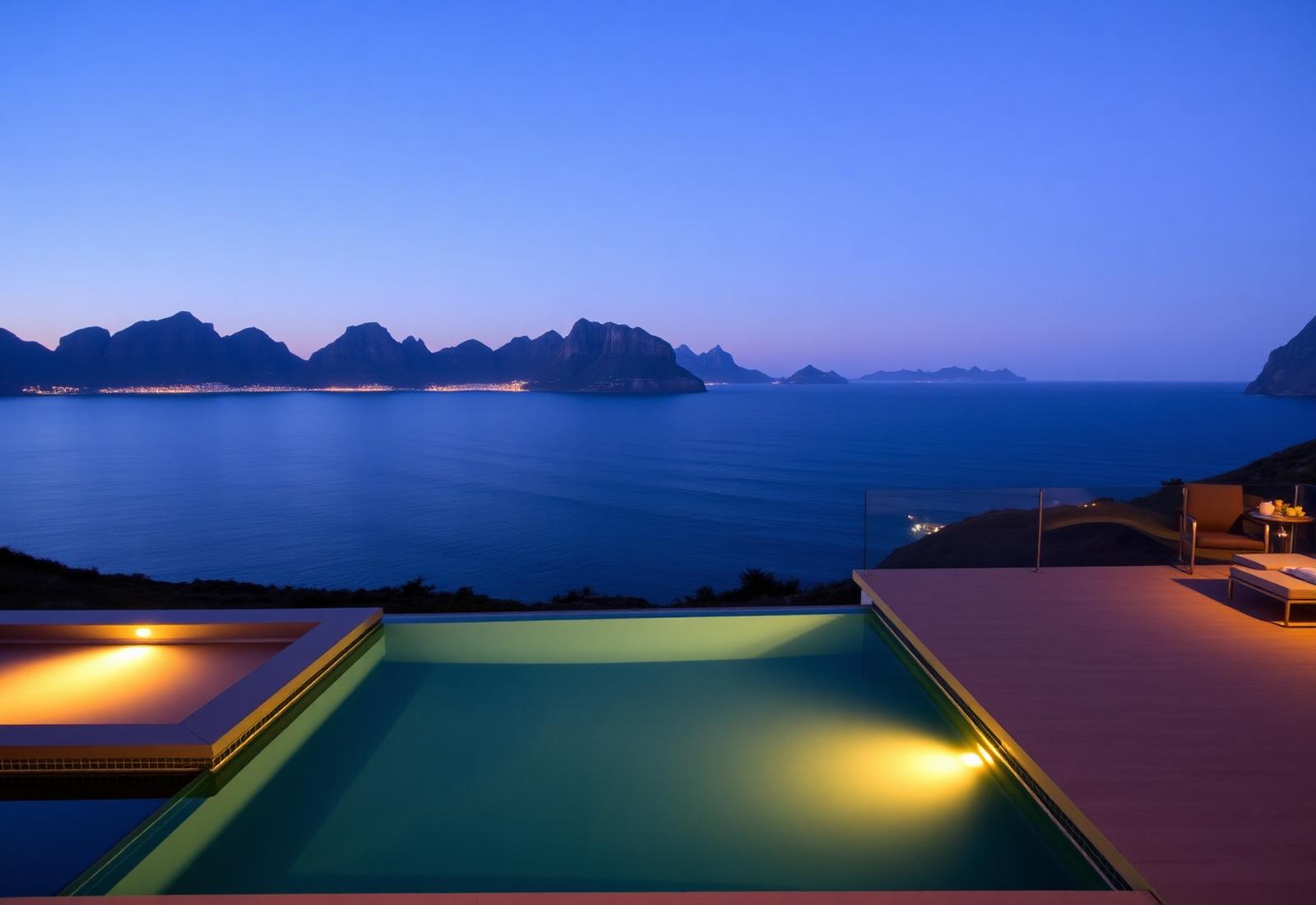 Cliffside villa above Cape Town at twilight
